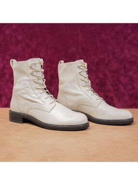 Rag&Bone Women Slayton White Leather Lace-up Combat Boots Size 10.5US EUR 41